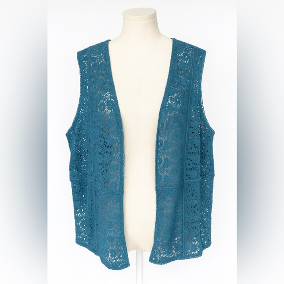 J. Jill Teal Lace Open Vest 3X - Picture 1 of 7
